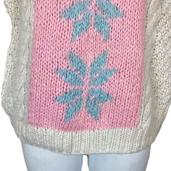 Exclusive Imports Hand Knit Womens Vintage Pink Blue Chunky Cable Knit Sweater S - Picture 7 of 16